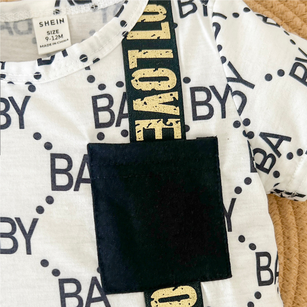 【0-18M】 Baby Boy Romper | "BA BY" Print Short Sleeve Jumpsuit with "LOVE" Zipper Detail | Stylish Newborn Wear