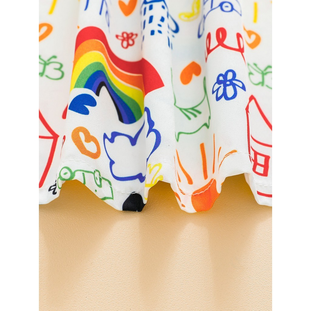 3-7Years Kids Girl White Cartoon Cute Print Pattern Suspender Summer Casual Beach Daily Birthday Party Dress Clothing Costumes