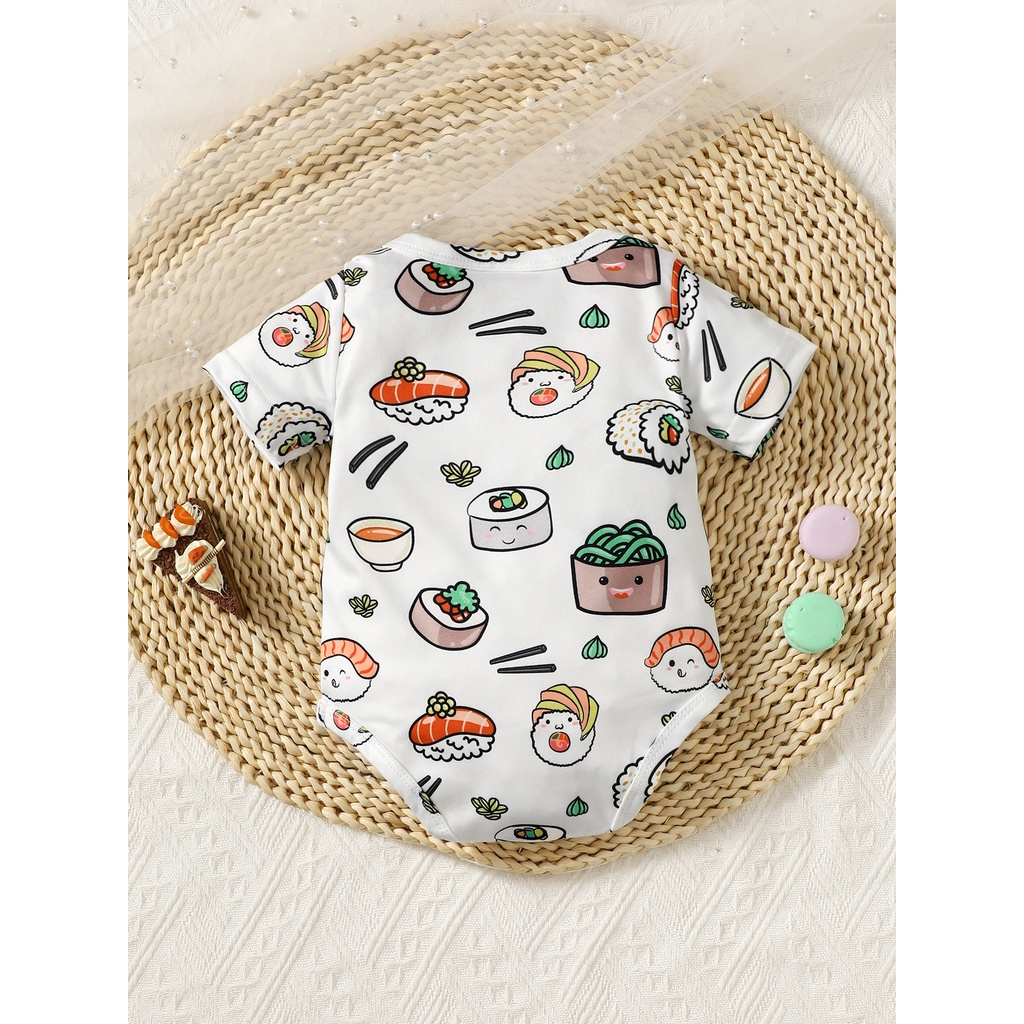 【3-24M】 Unisex Baby Summer Romper / Sushi Print Short-Sleeve Bodysuit / Cute Cartoon Food Daily Outfit