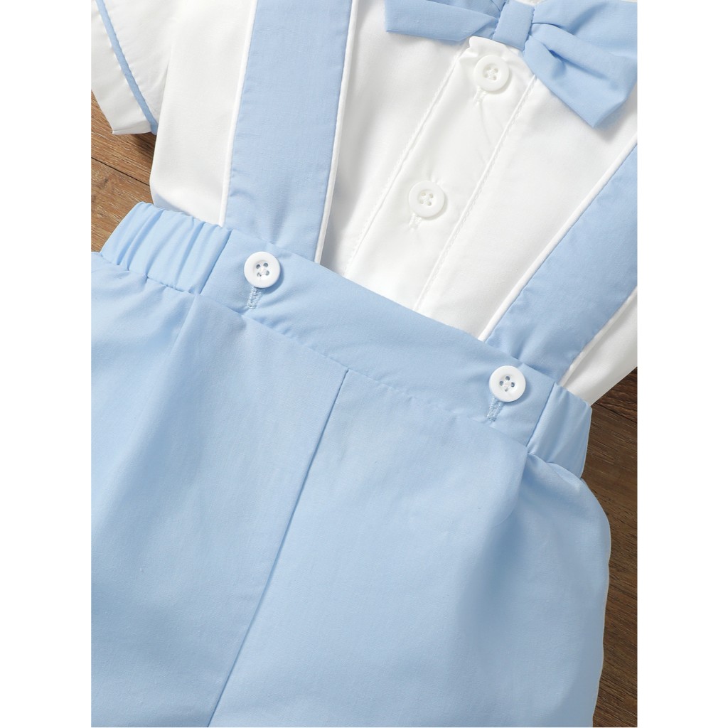 0-3Y Boys' Gentleman Style Shirt & Suspender Shorts Set with Bow Tie | Soft Breathable 2-Piece Outfit, for Daily Wear & Special Occasions, Toddler Boys