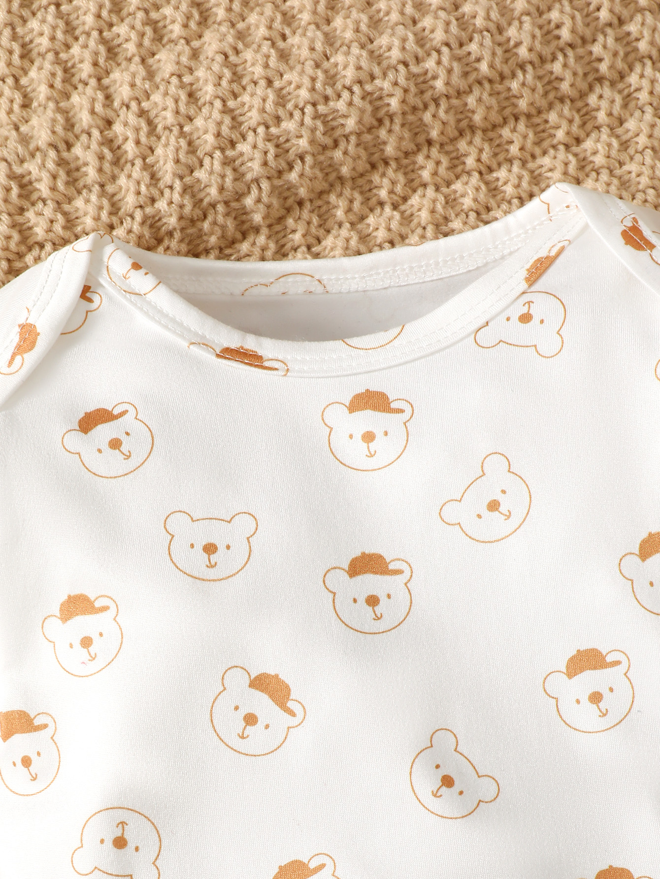 【2PCS】 3-24M Baby Boy Casual Outfit | Bear Print Long Sleeve Top + Mustard Corduroy Overalls | Retro Style Set