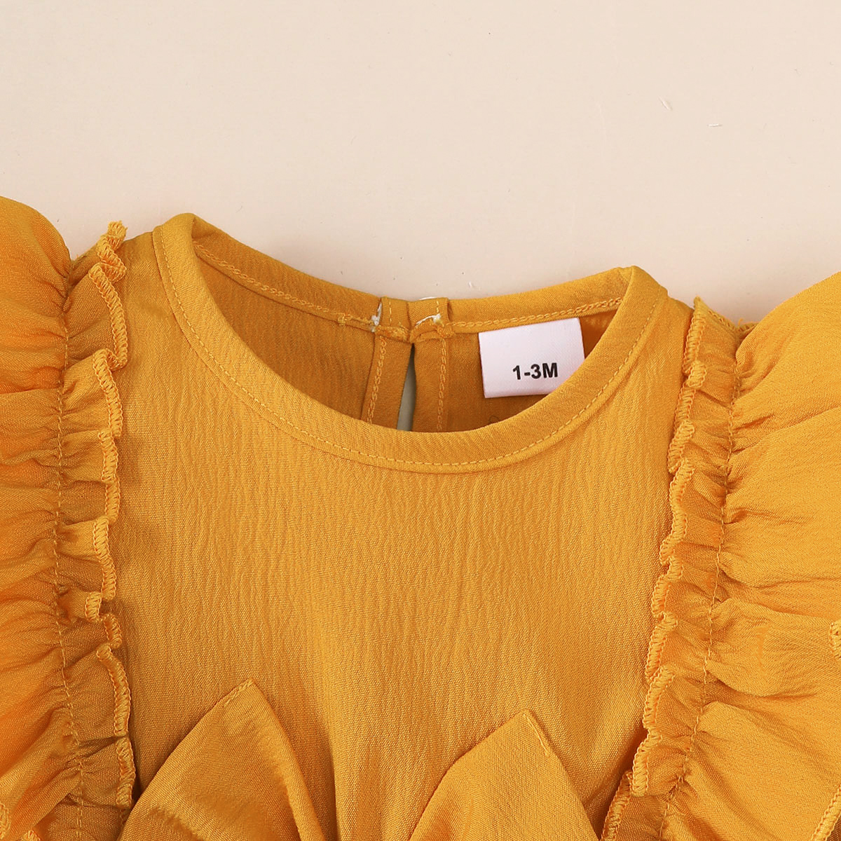 【2PCS】 1-18M Baby Girl Set | Mustard Yellow Ruffle Dress with Bow + Matching Bow Headband | Adorable Everyday Wear