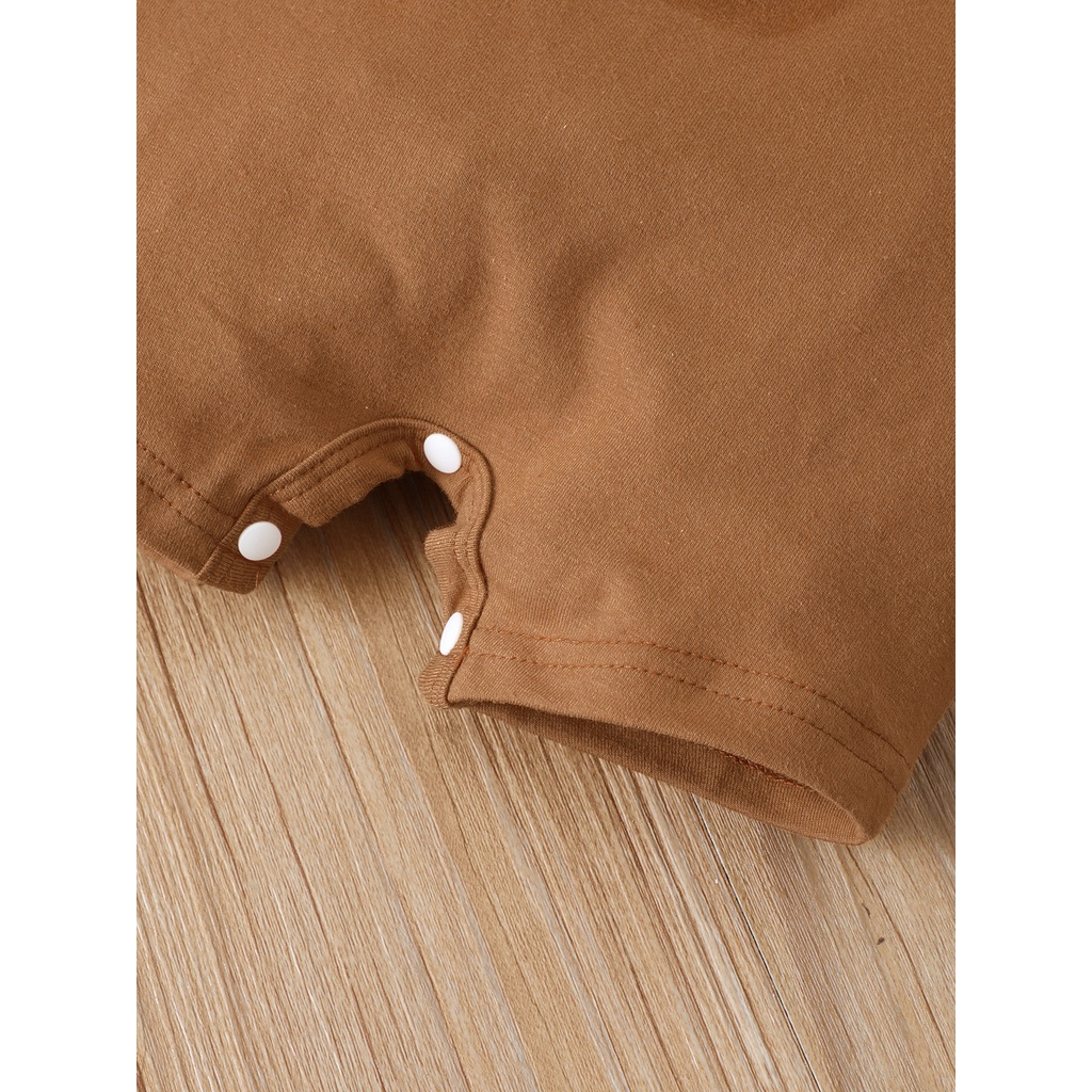 【2PCS】 0-18M Baby Boy Set | Brown Bear Print Romper + Matching Bear Ear Hat | Cute Summer Outfit