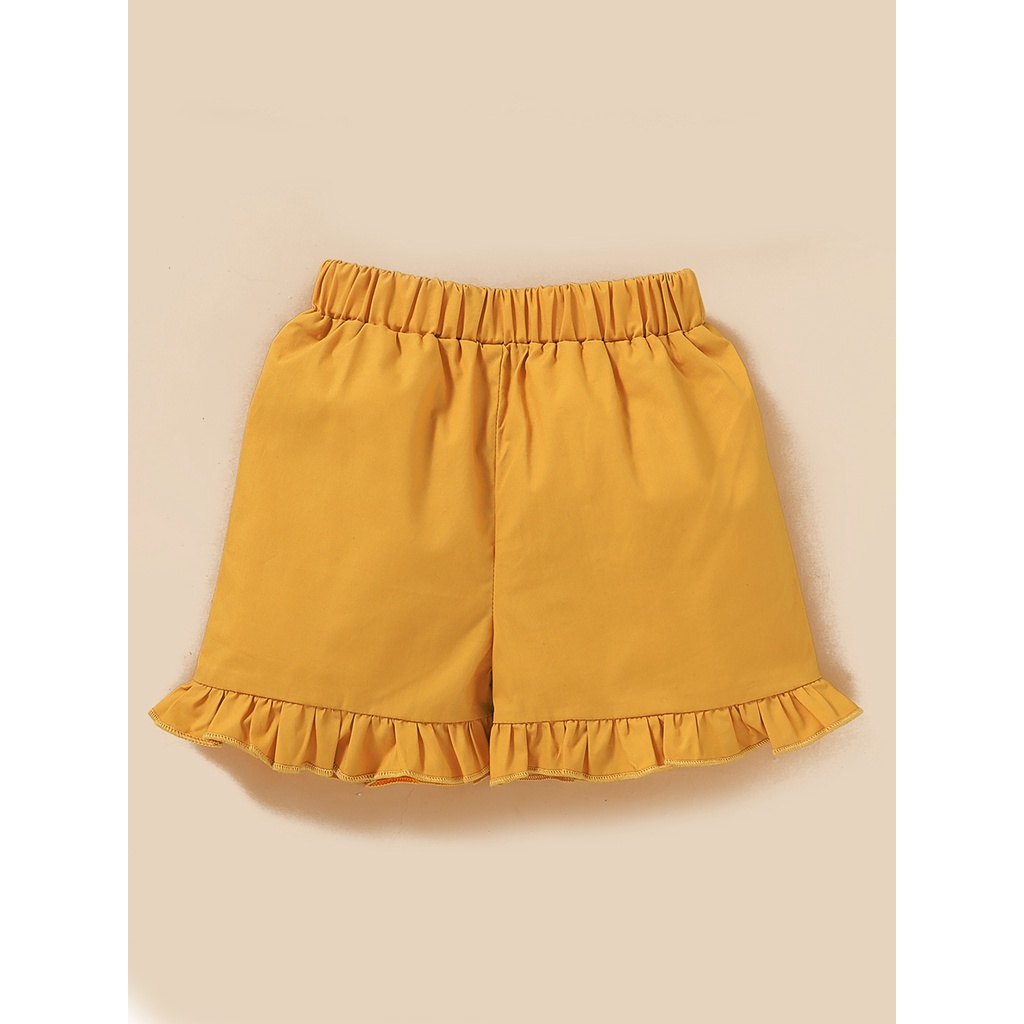 【3PCS】 12M-5Y Baby Girl Set | Floral Print Fly-Sleeve Top + Yellow Ruffle Shorts + Matching Headband | Cute Summer Wear