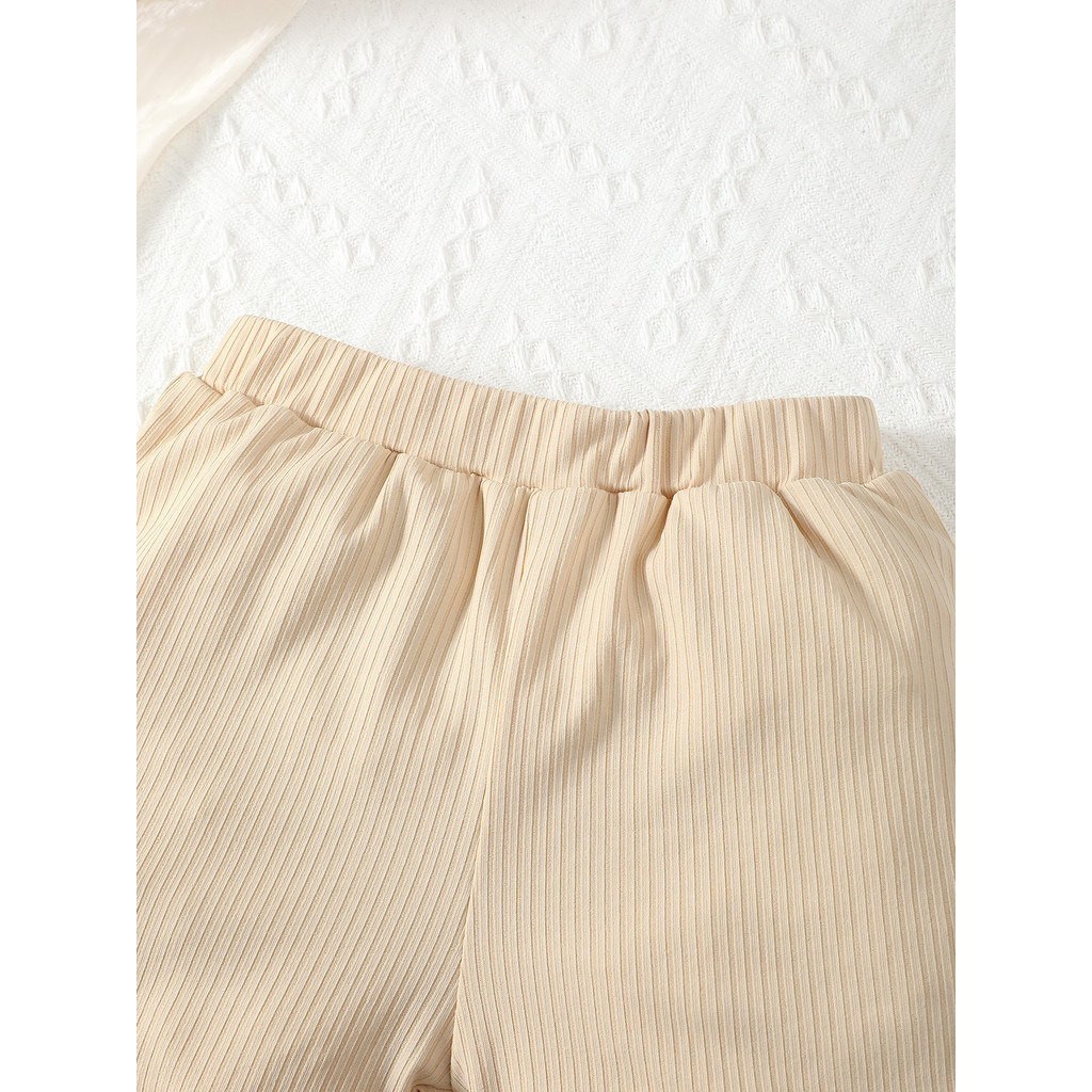 3-6 Years Toddler Girl Beige Ribbed Cami & Shorts Set | Lightweight Sleeveless Casual Outfit, Ideal for Home, Outings & Summer Occasions