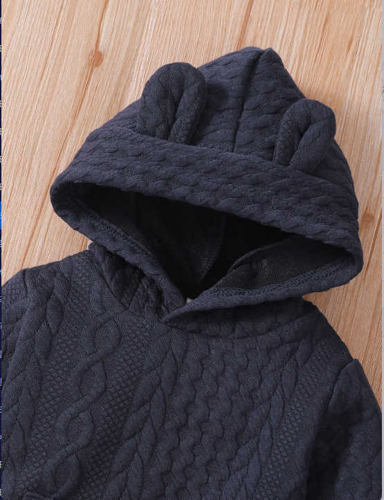 Catpapa boy |【2PCS】 3-24M Toddler Set | Navy Blue Cable Knit Hoodie with Ears + Matching Pants | Cozy Fall/Winter Outfit | Boys clothes fashions | Two piece set for kids boys | BabySuit