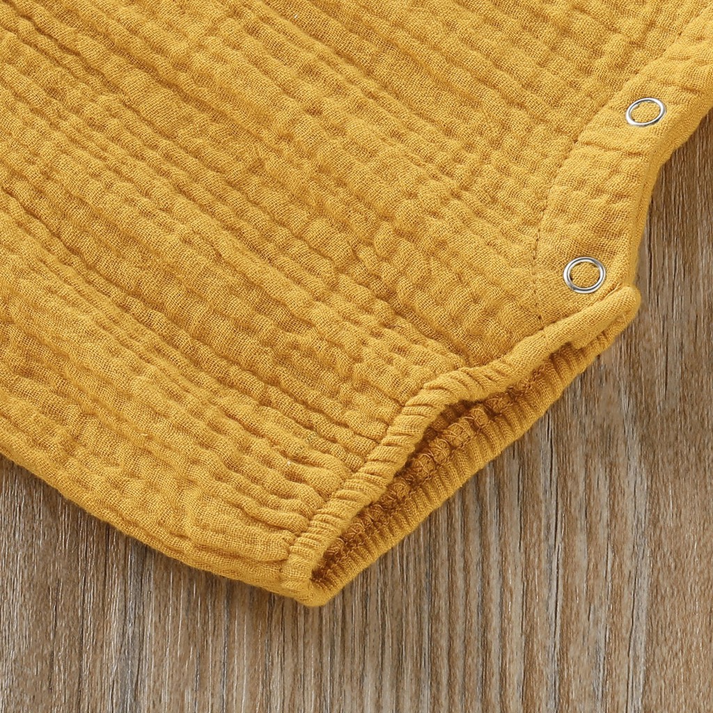 【2PCS】 0-18M Baby Girl Set | Mustard Yellow Lace Trim Romper + Matching Headband | Adorable Casual Wear