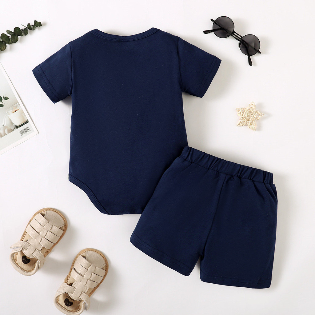 【0-18M】 2PCS Baby Summer Outfit: "DADDY'S BABY" Letter Print Bodysuit + Matching Shorts – Casual Set