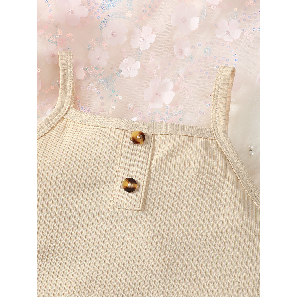 3-6 Years Toddler Girl Beige Ribbed Cami & Shorts Set | Lightweight Sleeveless Casual Outfit, Ideal for Home, Outings & Summer Occasions