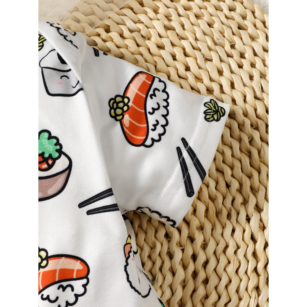 【3-24M】 Unisex Baby Summer Romper / Sushi Print Short-Sleeve Bodysuit / Cute Cartoon Food Daily Outfit