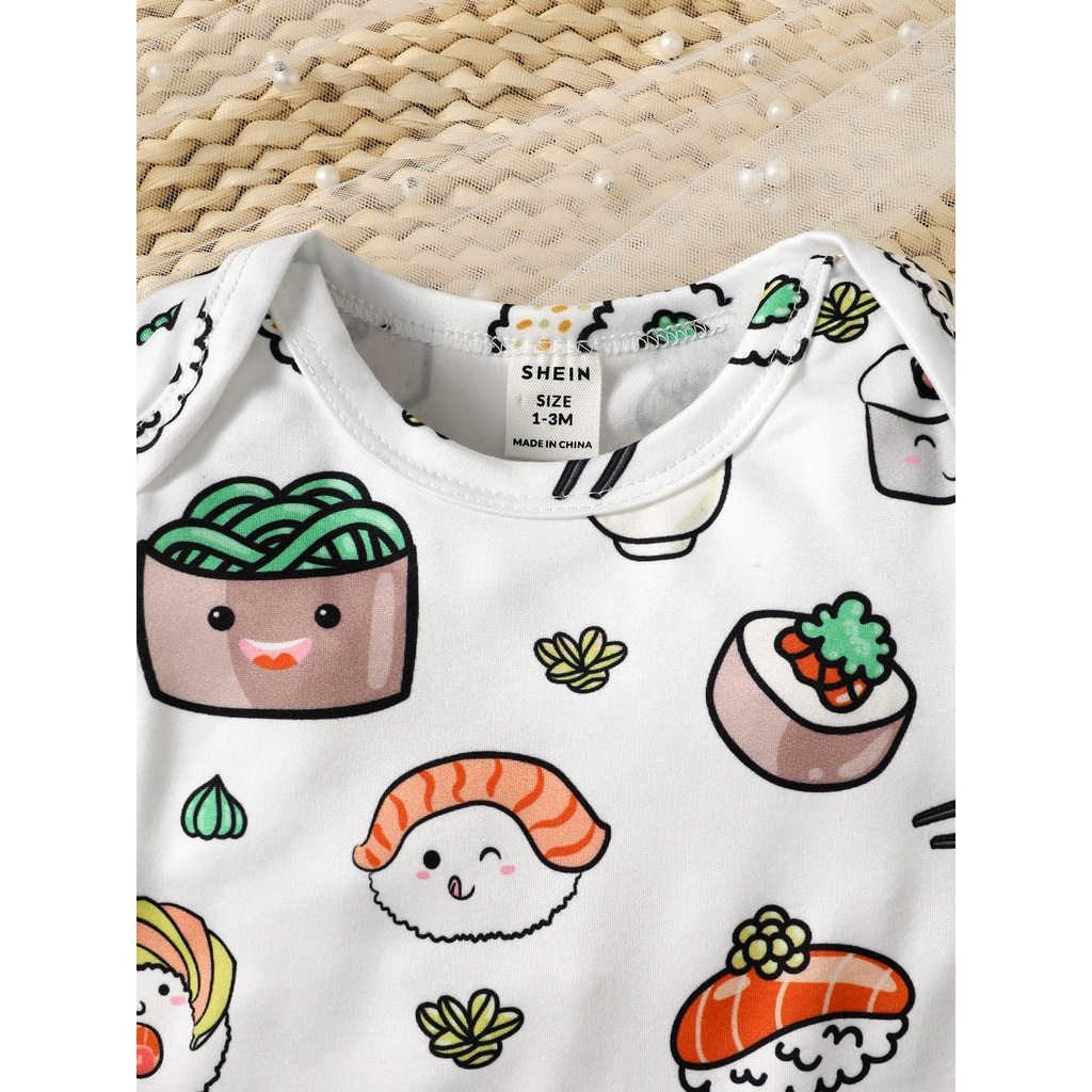 【3-24M】 Unisex Baby Summer Romper / Sushi Print Short-Sleeve Bodysuit / Cute Cartoon Food Daily Outfit