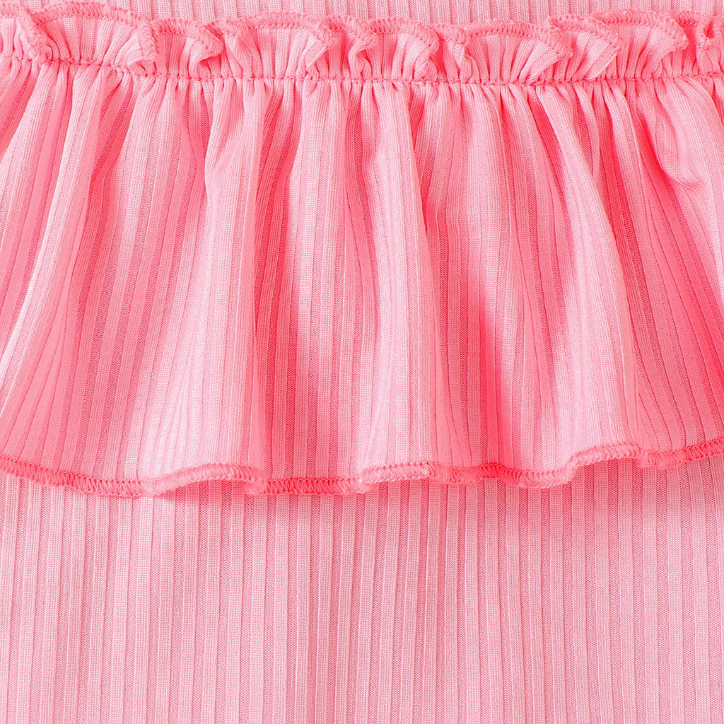 【2PCS】 4-7Y Toddler Girl Outfit | Pink Off-Shoulder Ruffle Top + Colorful Heart Print Skirt | Sweet Casual Wear