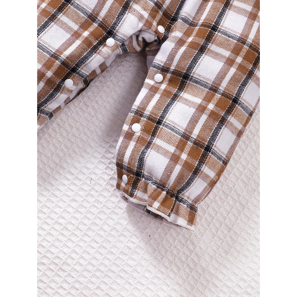 1-18Months Toddler Baby Clothes Long Sleeved Brown Plaid Romper with Headwear Newborn Baby Winter Wear