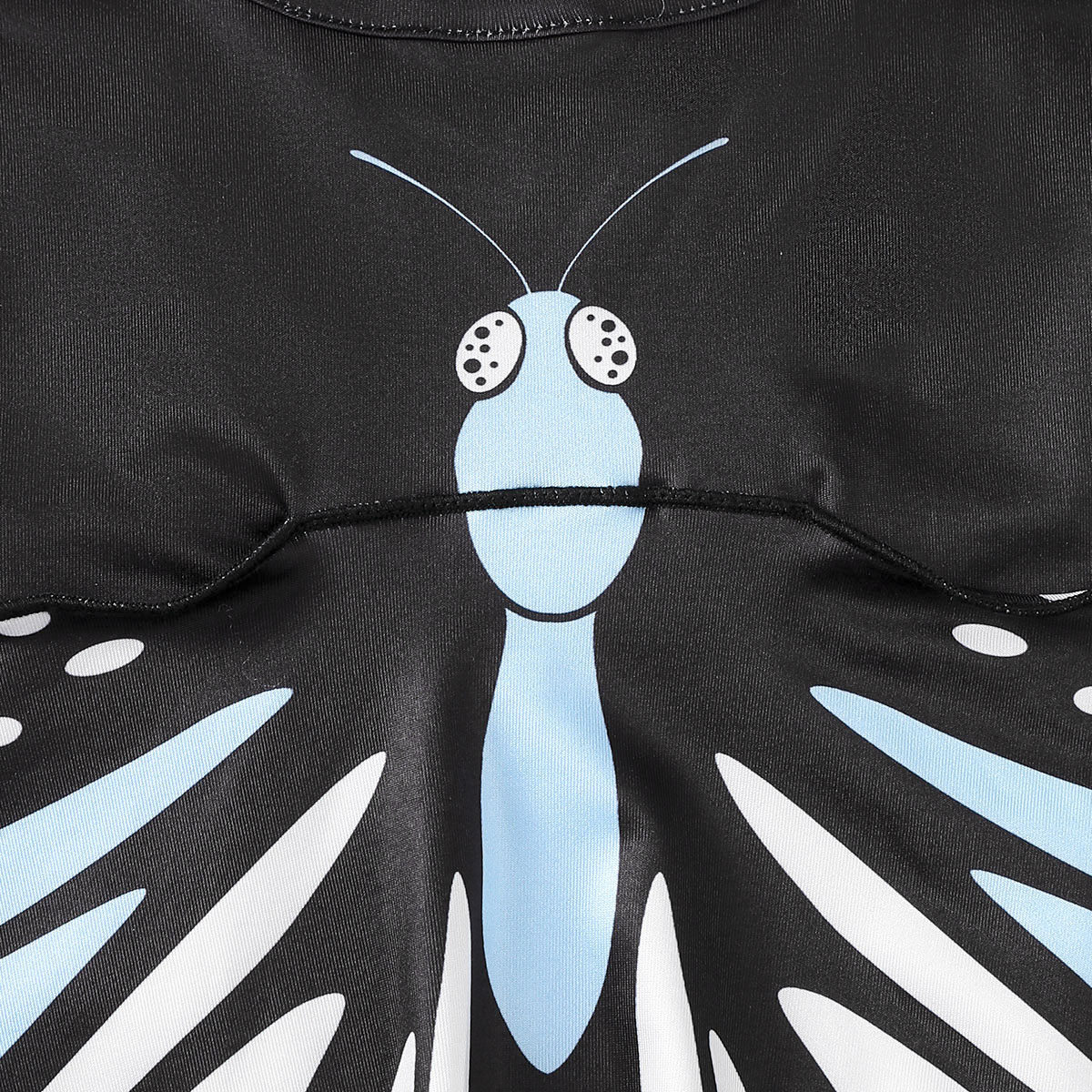 【4-7Y】 Toddler Girl Black Long Sleeve Top with Blue Butterfly Wing Print Back | Unique Fashion Wear