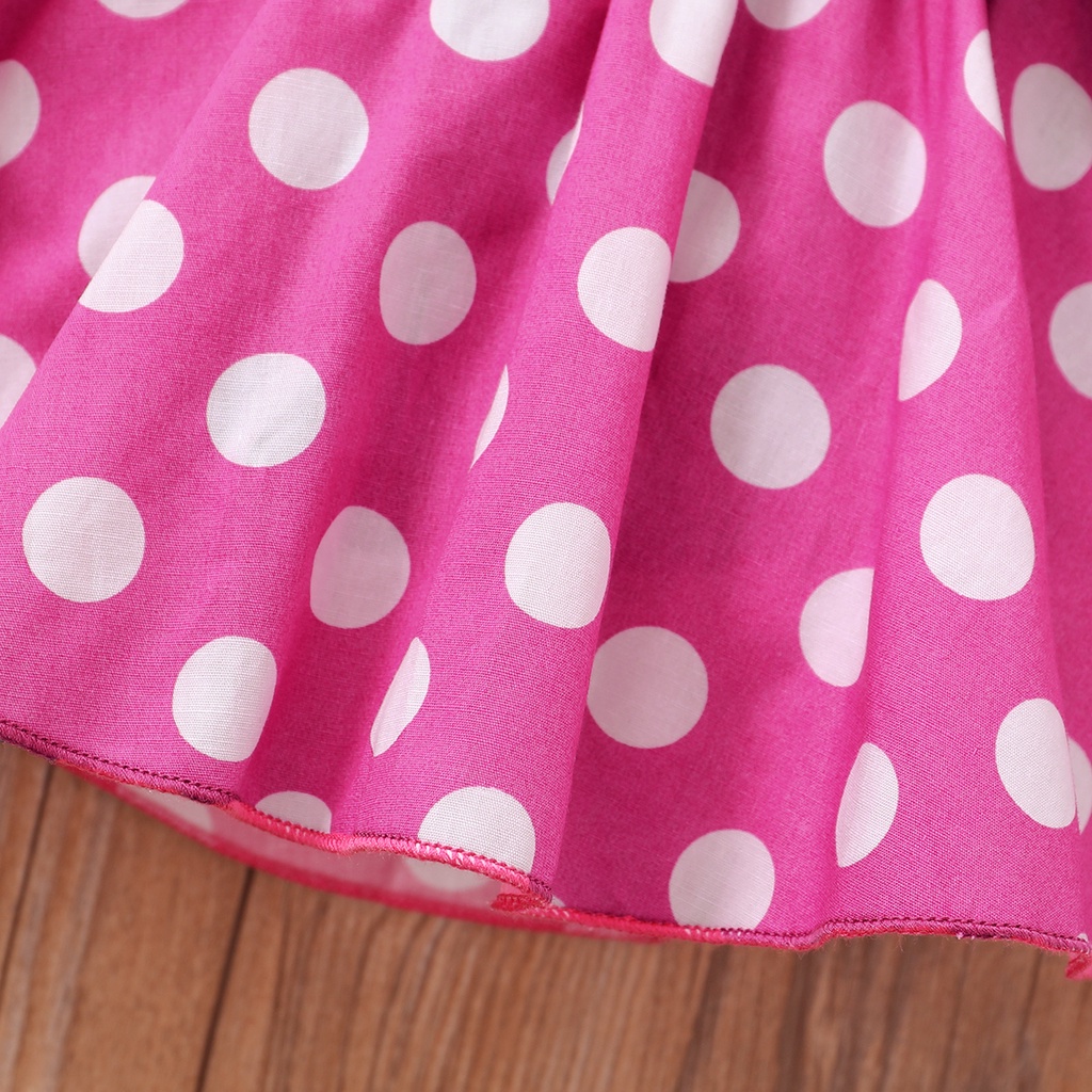 1-6 Years Kid Girl Clothing Set Solid Short Sleeves T-shirt Bow Polka Dot Skirt