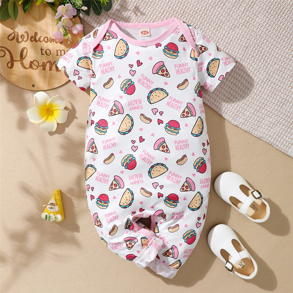 3-18 Months Newborn Baby Girl Cartoon Romper, Lovely Foods Pratterns Animal Print Short Sleeve Jumpsuit, Toddler Baby Cute One-piece Clothes
