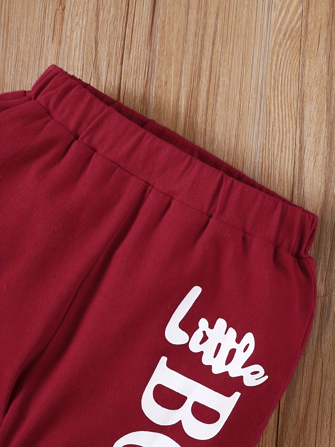 【2PCS】 1-6Y Baby Boy Casual Outfit | Red "Little Boss" Print Sweatshirt + Matching Pants | Trendy Daily Wear
