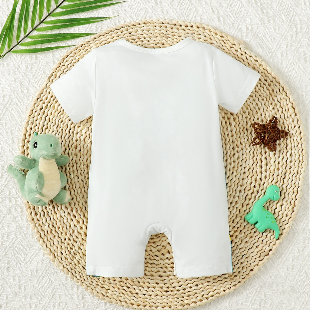 【0-18M】 Baby Boy Dinosaur Romper | Cartoon Dinosaur Print Short Sleeve Jumpsuit | Soft Cotton Casual Summer Wear