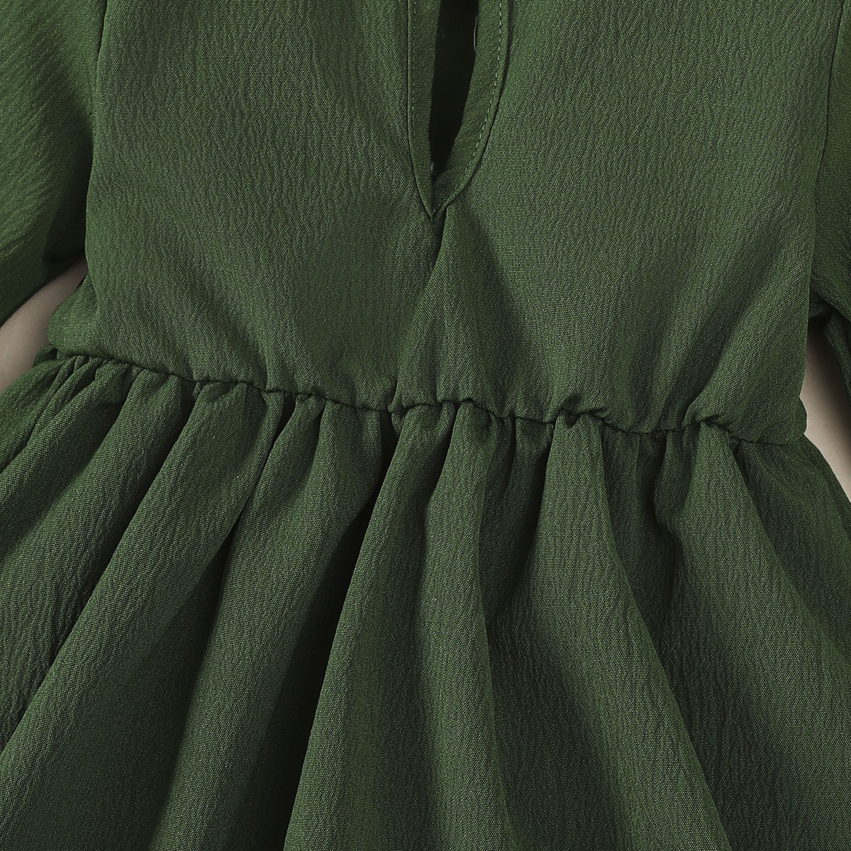 【2PCS】 1-18M Baby Girl Set | Dark Green Long Sleeve Dress with Big Bow + Matching Bow Headband | Elegant Christmas Outfit