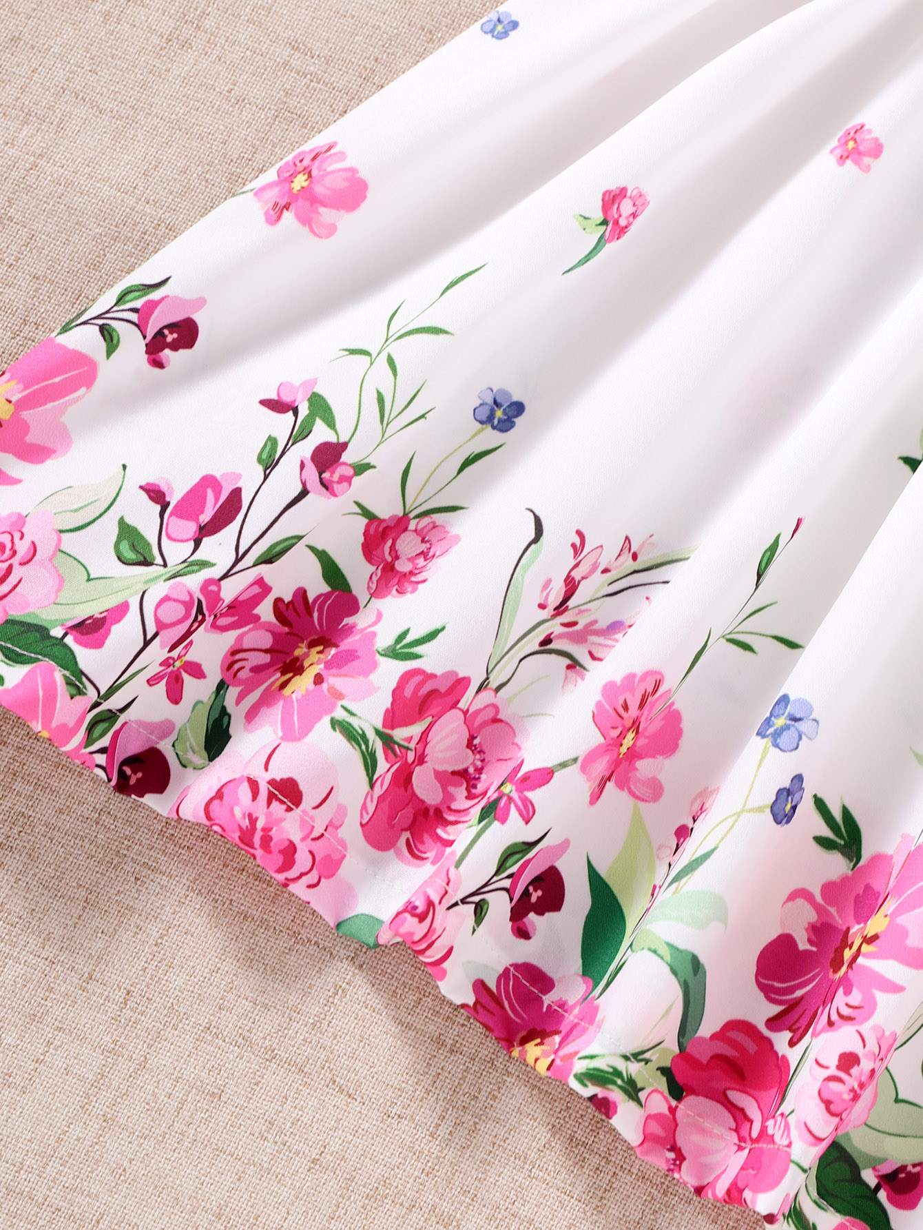 【0-3Y】 Toddler Girl Casual Dress | White Spaghetti Strap Floral Print Dress with Elastic Waist | Cute Summer Outfit