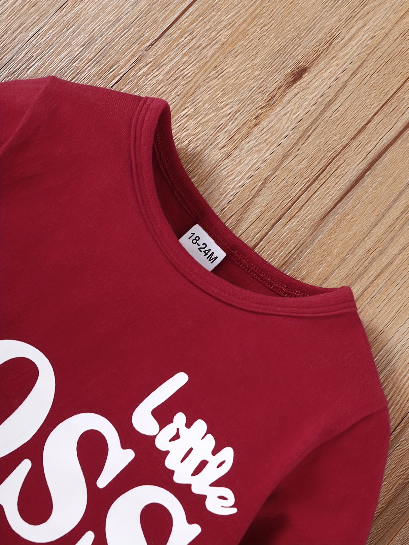 【2PCS】 1-6Y Baby Boy Casual Outfit | Red "Little Boss" Print Sweatshirt + Matching Pants | Trendy Daily Wear
