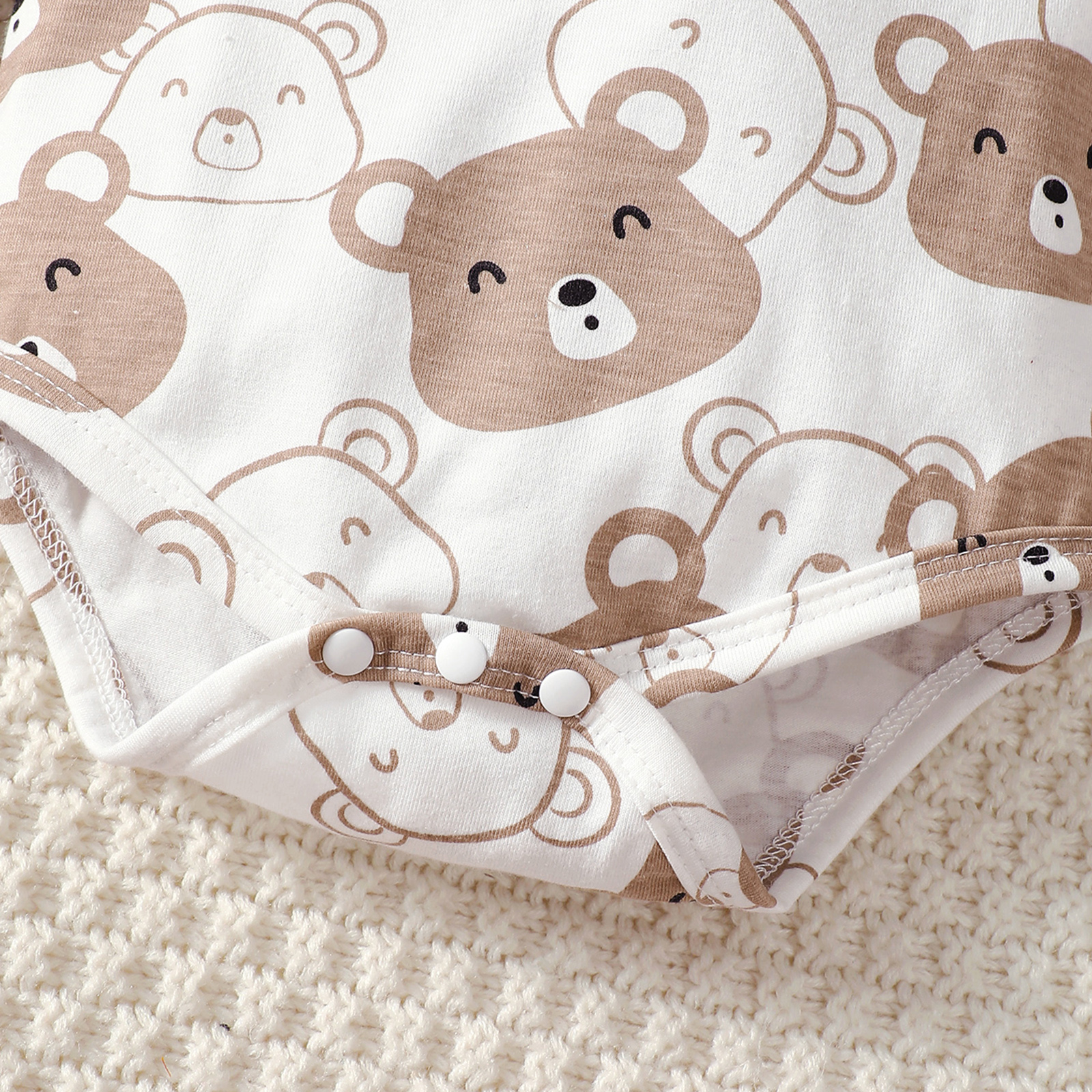【4PCS】 0-9M Baby Boy Set | Bear Print Bodysuit + Solid Pants + Matching Ear Hat + Booties | Soft Newborn Wear