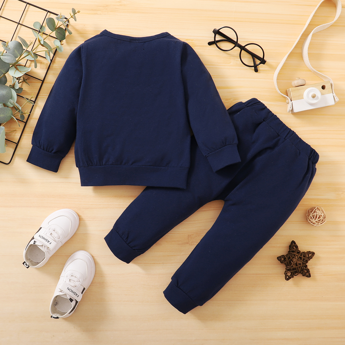Baby Boy 2pcs Round Neck Long Sleeved Shirt Pants - Blue