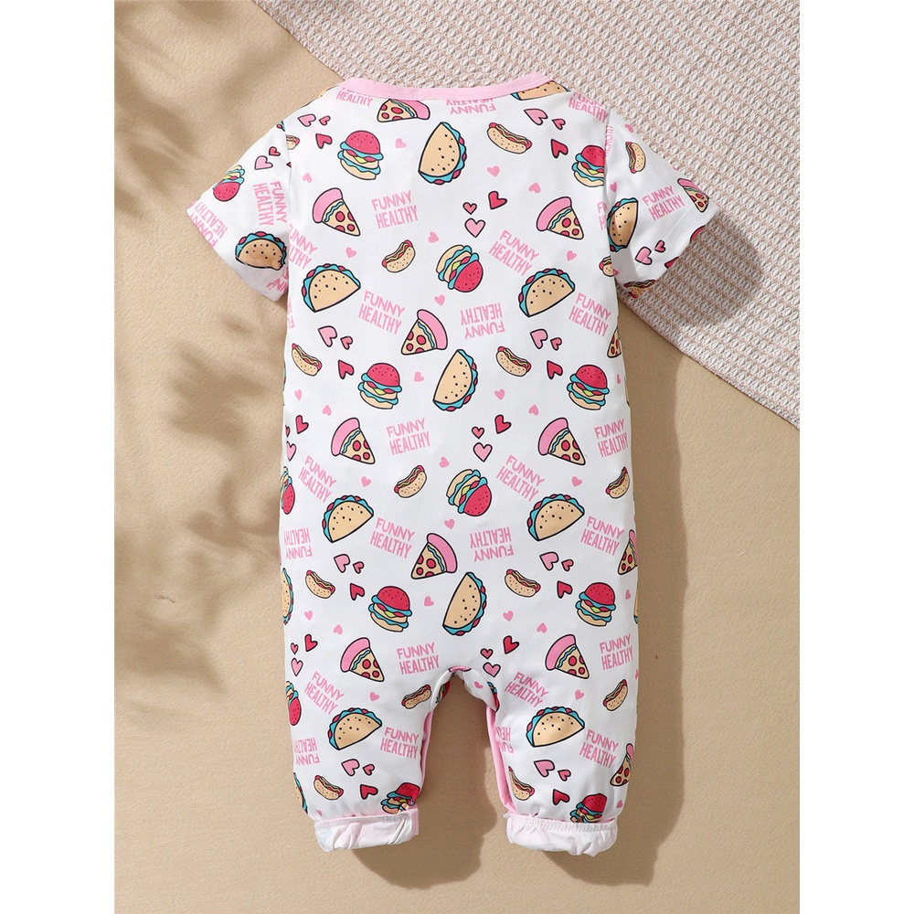 3-18 Months Newborn Baby Girl Cartoon Romper, Lovely Foods Pratterns Animal Print Short Sleeve Jumpsuit, Toddler Baby Cute One-piece Clothes
