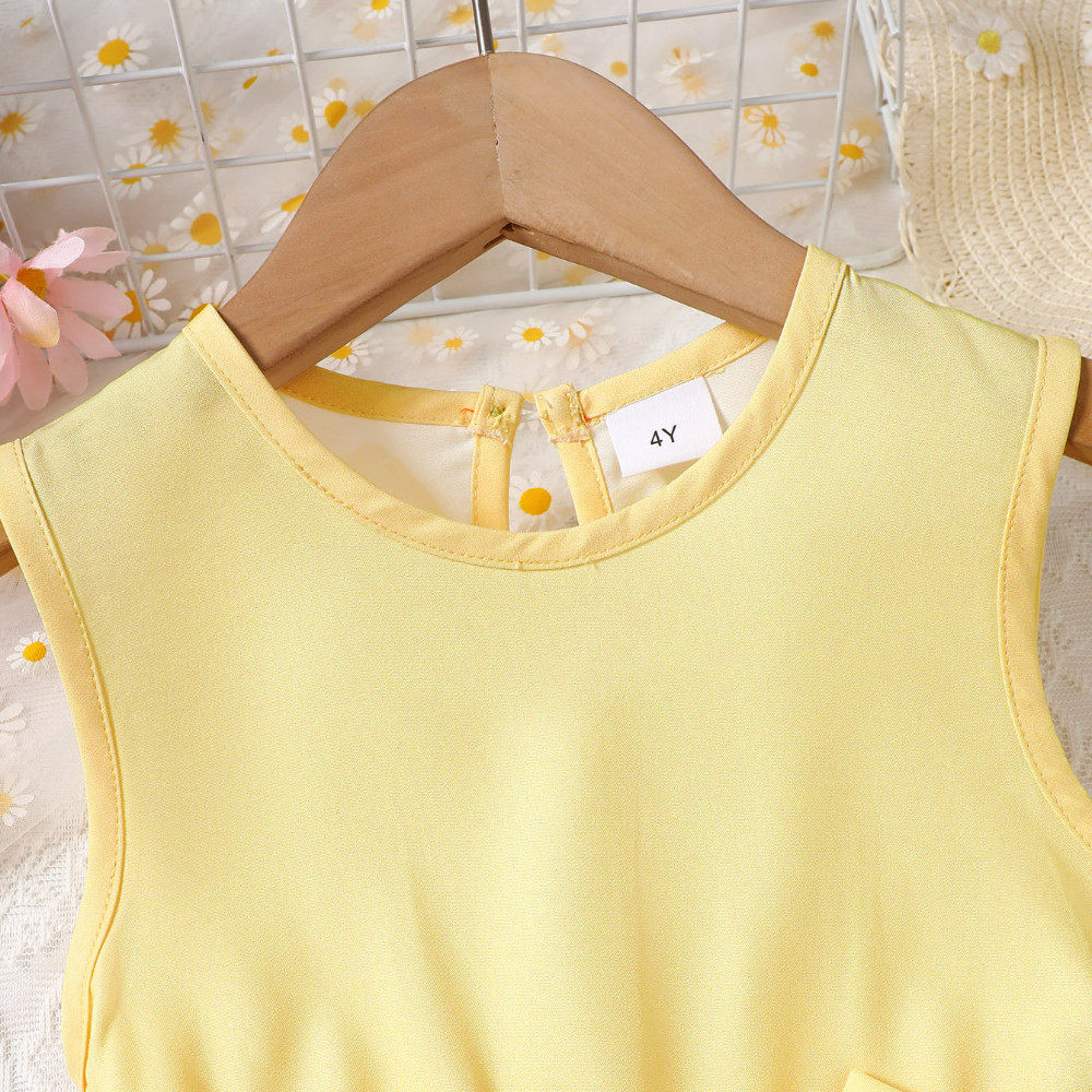 【4-7Y】 Toddler Girl Sleeveless Dress | Yellow Floral Print Dress with Bow Belt | Sweet Summer Outfit