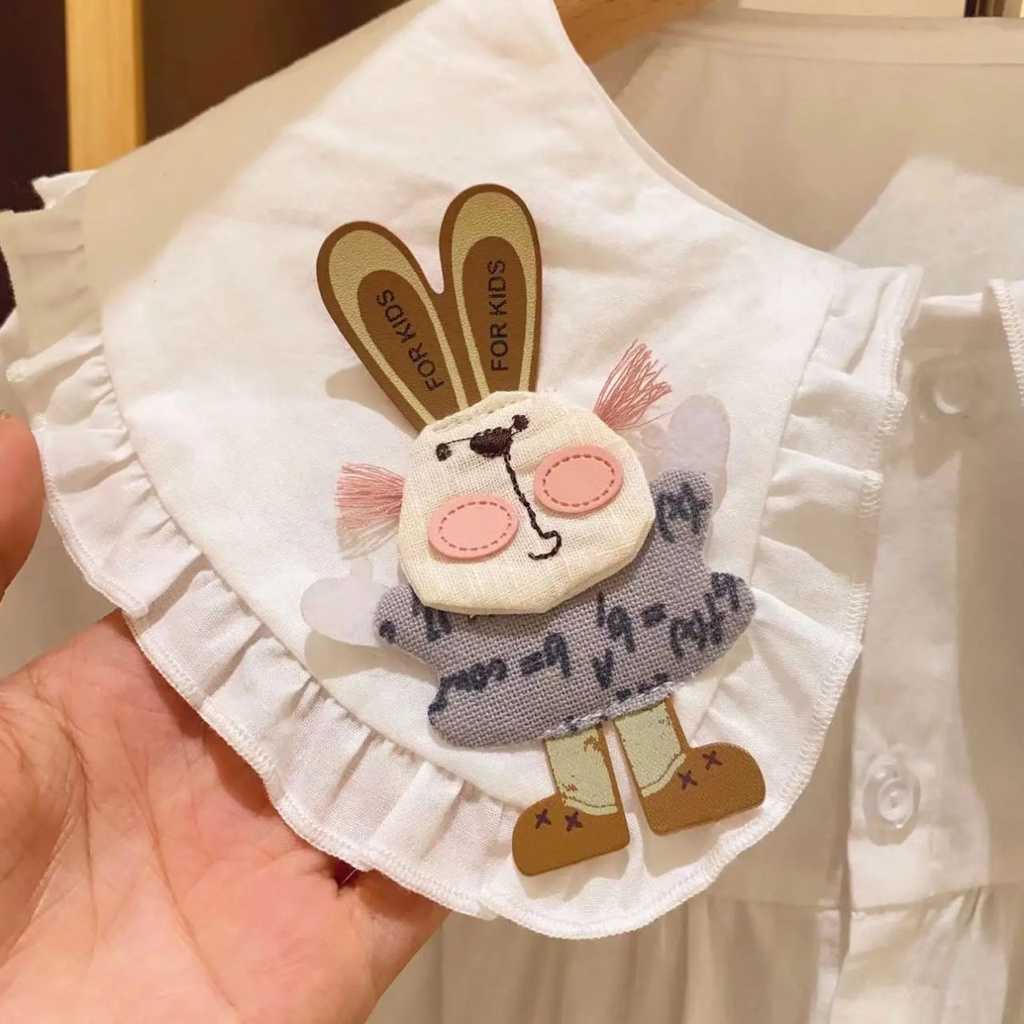 【6M-5Y】 Kids Girl White Blouse | Bunny Embroidered Ruffle Peter Pan Collar Long Sleeve Shirt | Sweet Casual Fashion Top