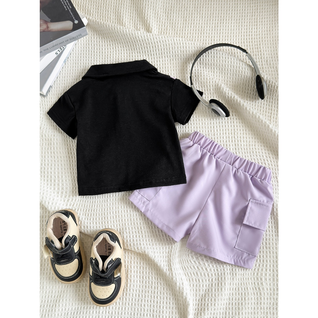 Sporty Tracksuit Set for Boys Aged 3-36 Months - Trendy Black Color-Block Outfit