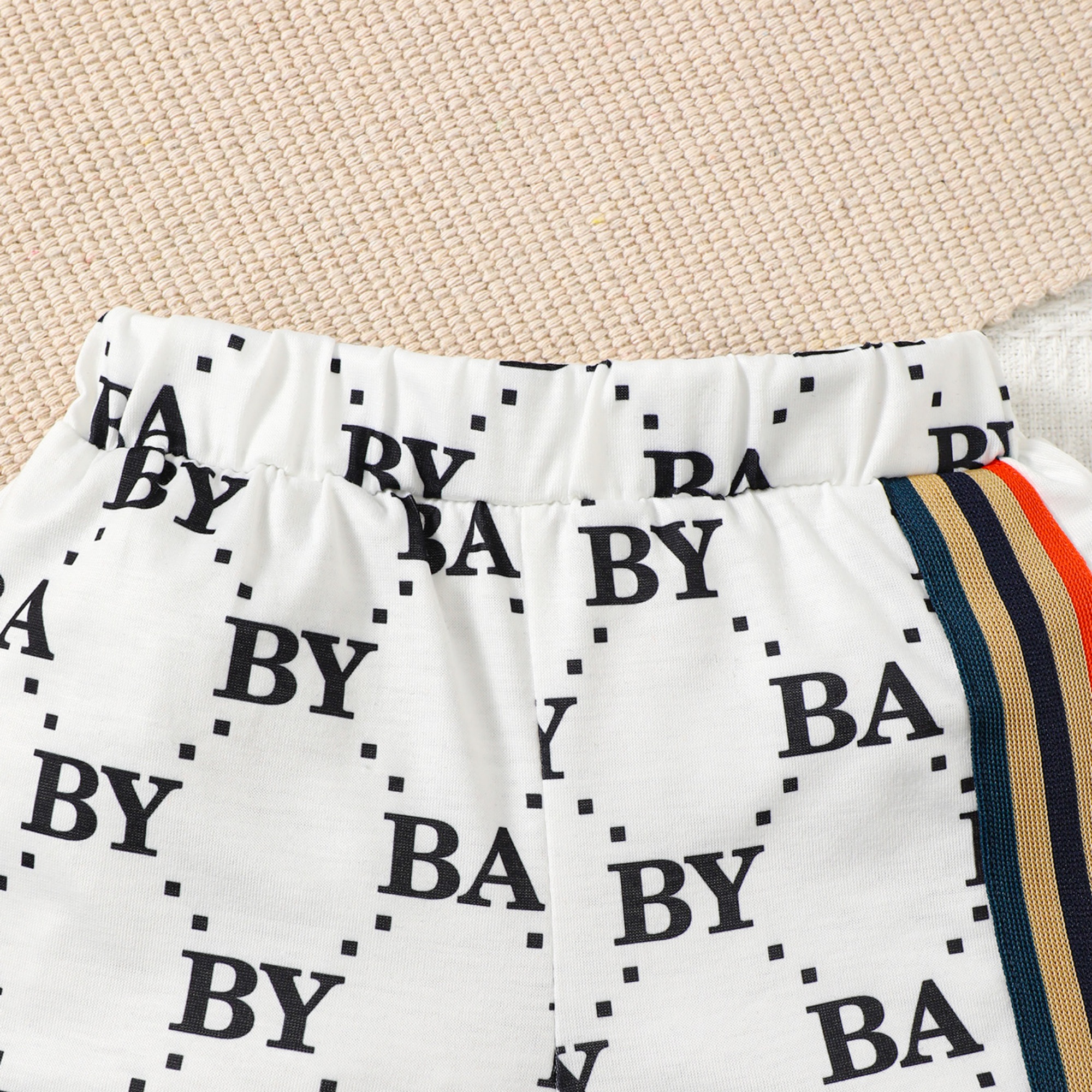 【2PCS】 6M-3Y Baby Boy Set | Letter Print T-Shirt with Colorful Stripes + Matching Shorts | Stylish Casual Wear