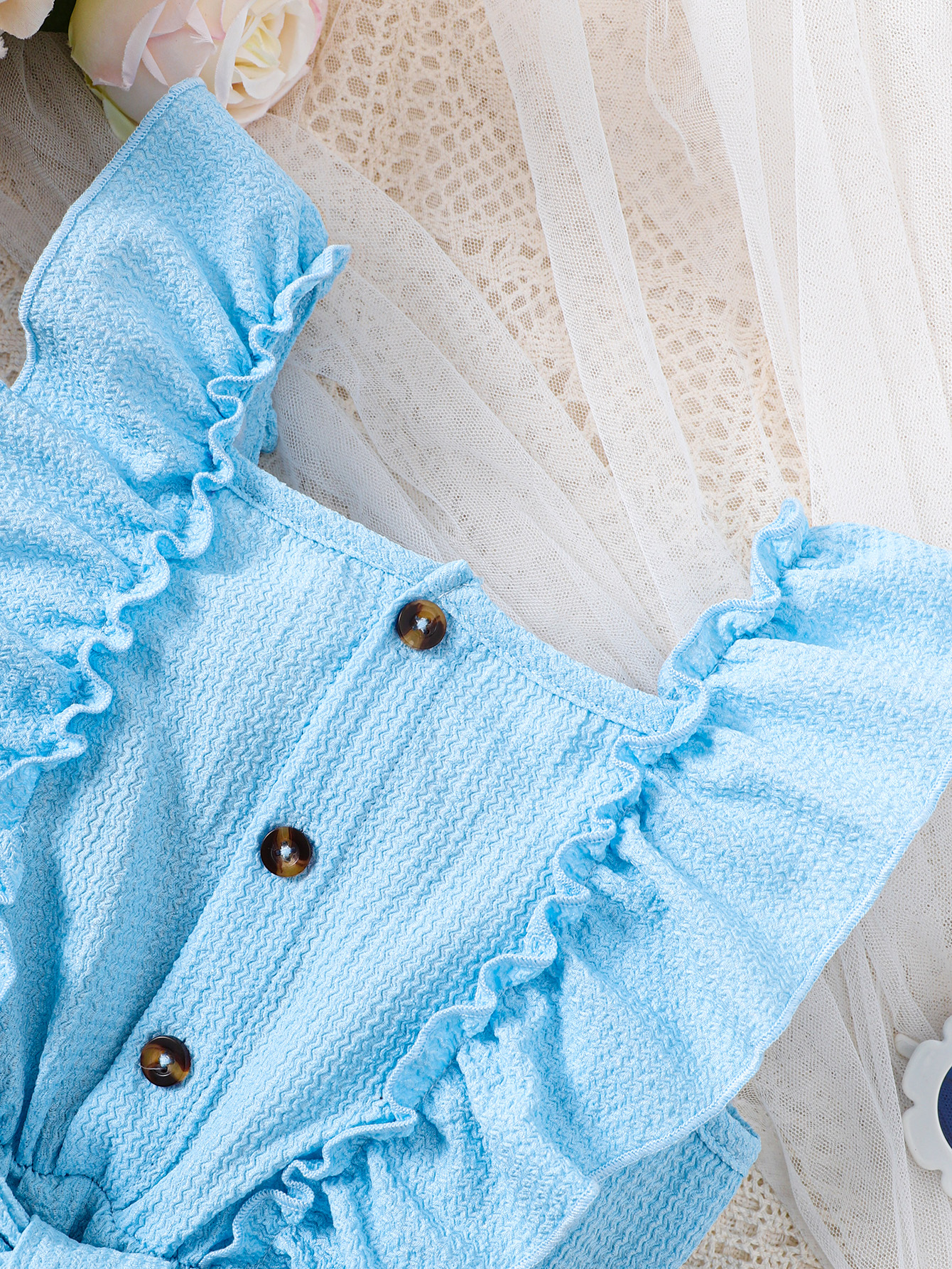 4-7Years Child Gilr Blue Sleeveless Pleated Camisole Dress Summer Leisure Trendy Princess Dress Costumes
