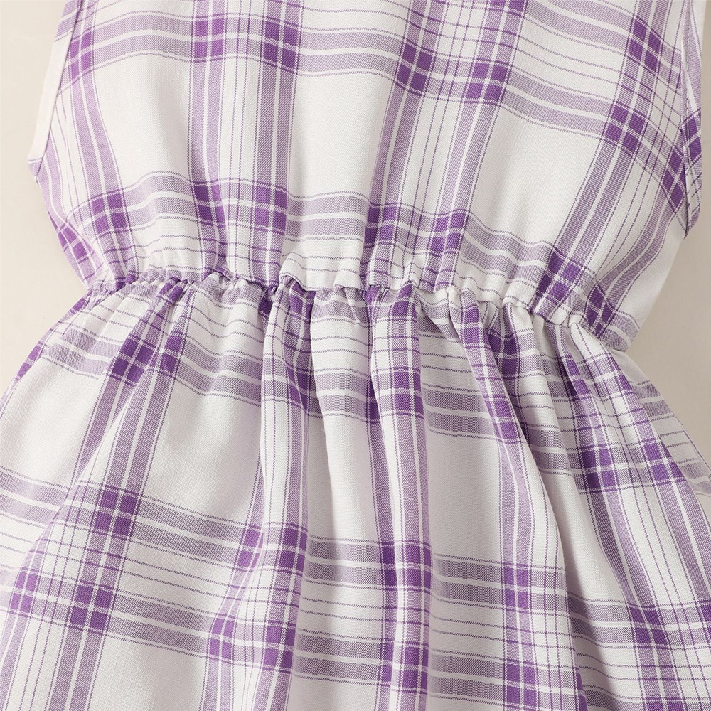 【2PCS】 1-6Y Baby Girl clothes Set | Purple Button-Down Shirt + Purple Plaid Sleeveless Dress | Fashion Casual Outfit