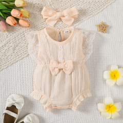 Catpapa girl |0-18 Months Newborn&Toddler Baby Girl Sleeveless Lace Hoodie Paired with The Same Butterfly Bow Headband, Breathable and Comfortable Princess Style Climbing Suit