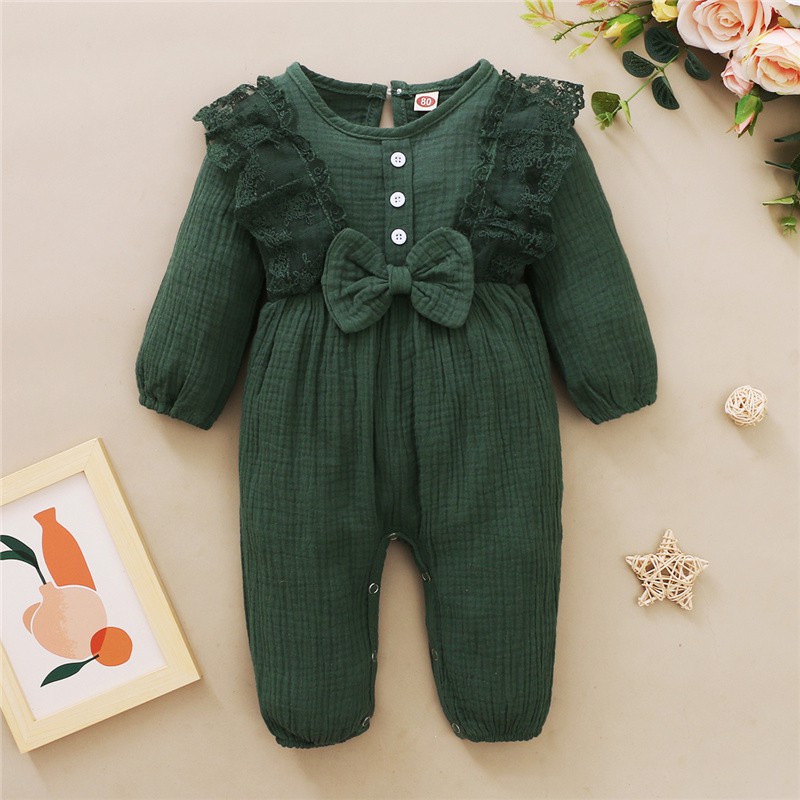 Catpapa girl | 【2PCS】 0-18M Baby Girl Set | Ribbed Romper with Ruffles and Bow + Matching Bow Headband | Baby girls clothes sets outfits | Babies dress | Baby girl dresses | Sweet Newborn Outfit