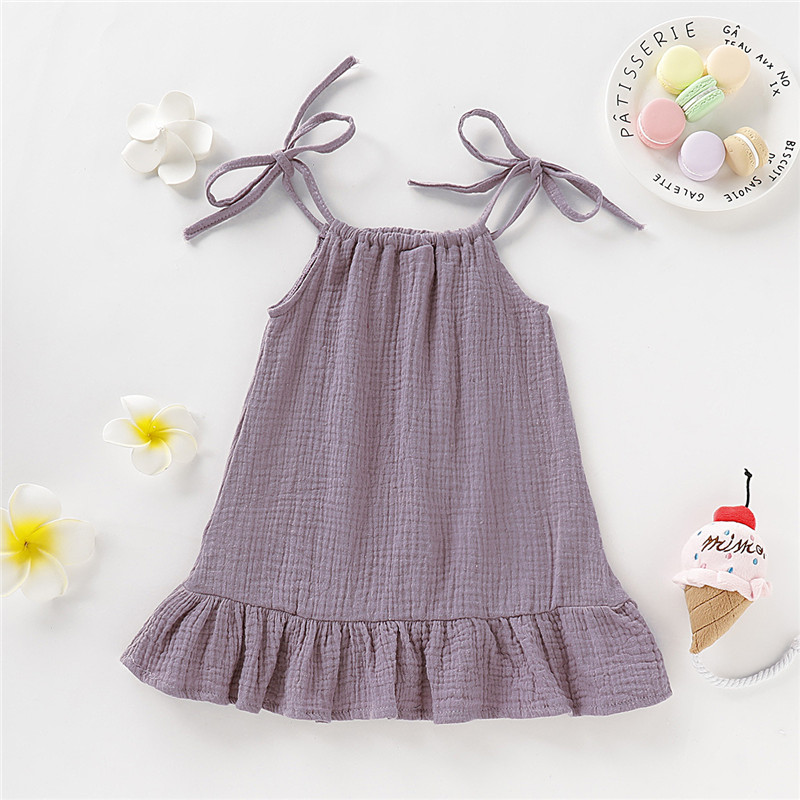 【12M-5Y】 Toddler Girl Casual Dress | Crinkle Halter Neck Dress with Ruffle Hem | Summer Beach Wear