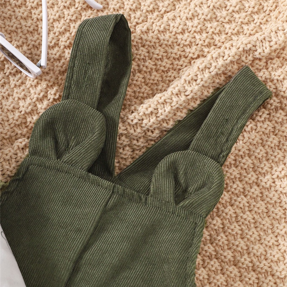 【3-24M】 2PCS Infant Outfit: Bear Print Long-Sleeve Bodysuit + Corduroy Overalls – Cute Spring & Autumn Casual Set