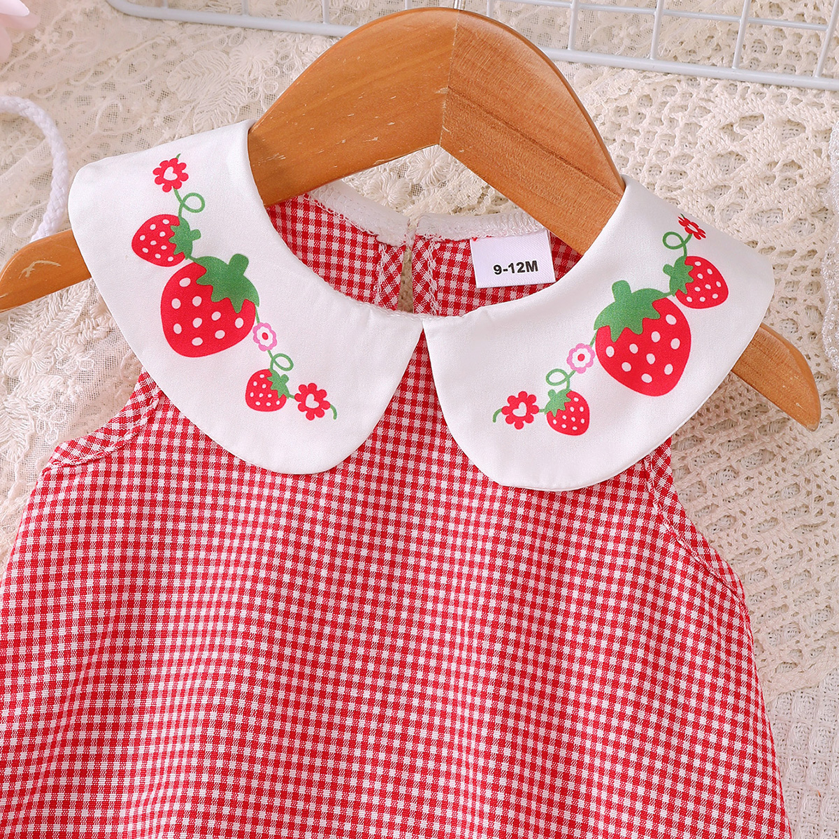 Catpapa girl | 0-3Y Baby Girls' Strawberry Print Gingham A-Line Dress with Matching Bag, Lightweight & Comfortable, for Beach & Casual Outings | baby girls clothes sets outfits | BabyDress