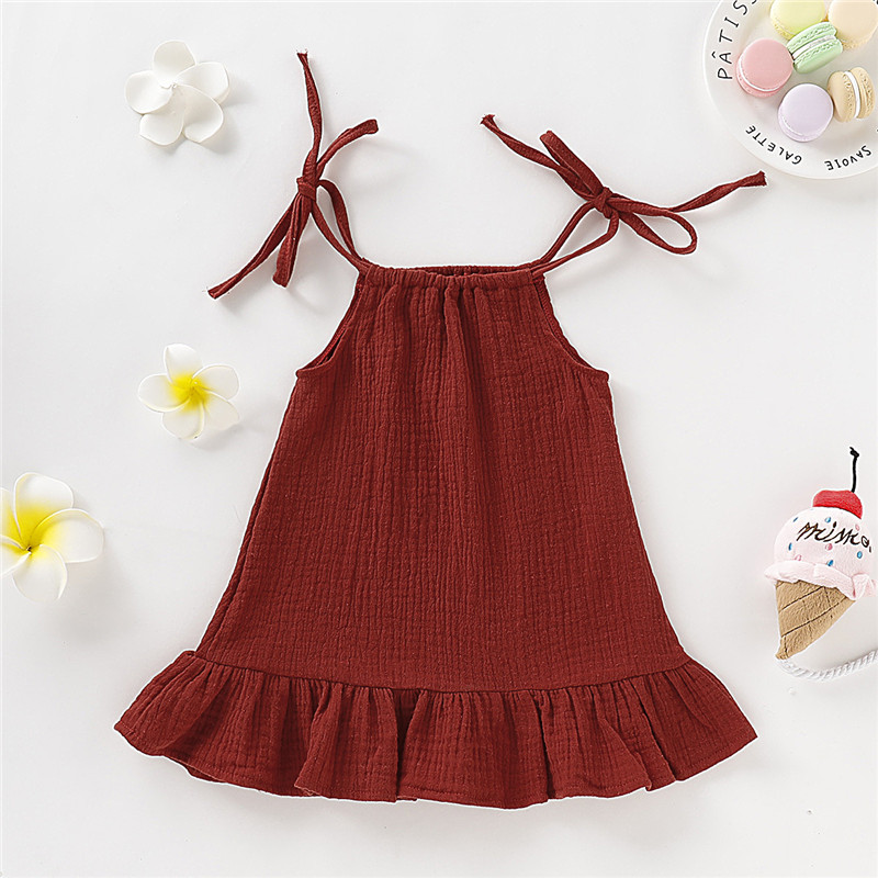 【12M-5Y】 Toddler Girl Casual Dress | Crinkle Halter Neck Dress with Ruffle Hem | Summer Beach Wear