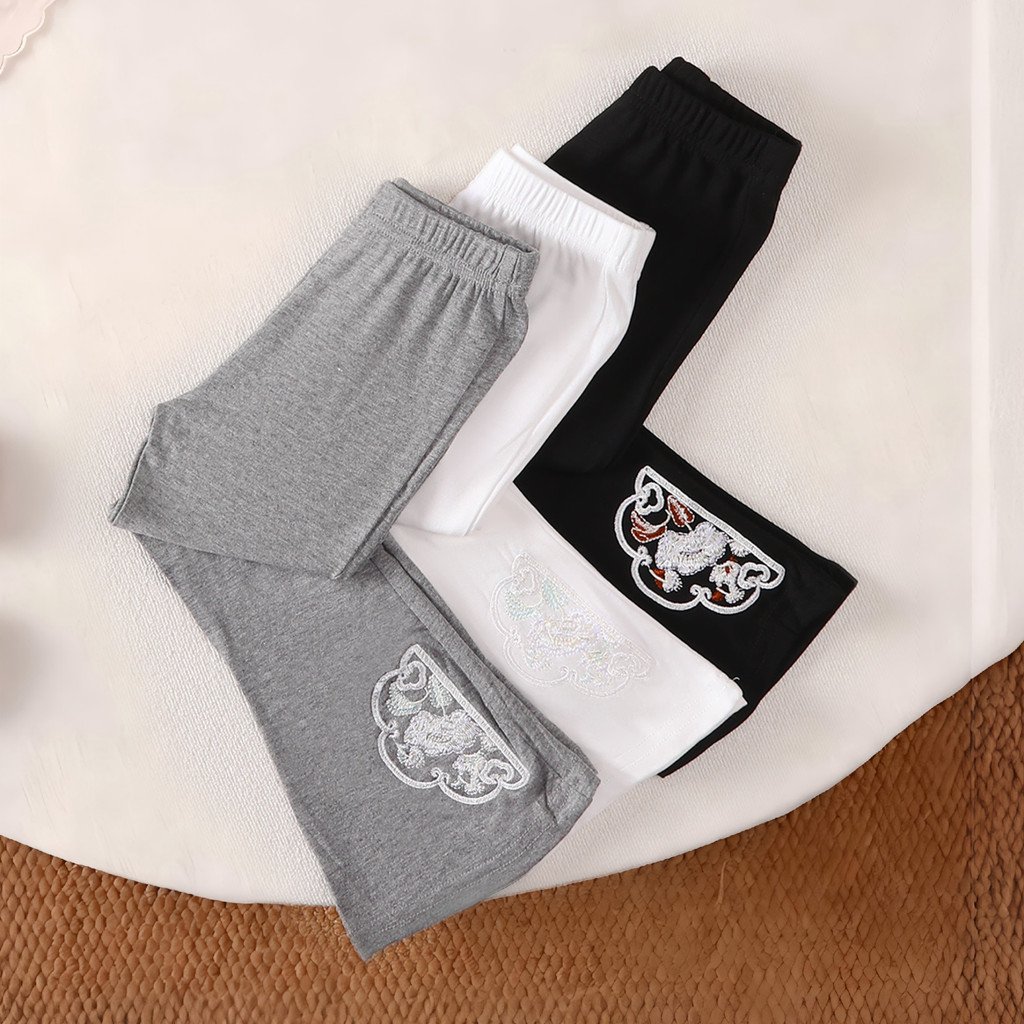 【Buy 3 Pants Get 1 Tee Free 】1-7Y Girls'  Graphic Irregular Hem T-Shirt +Multi-Color Embroidery Flare Leg Trousers Bundle,, Breathable & Stretchable, for Summer Playdates & Daily Activi
