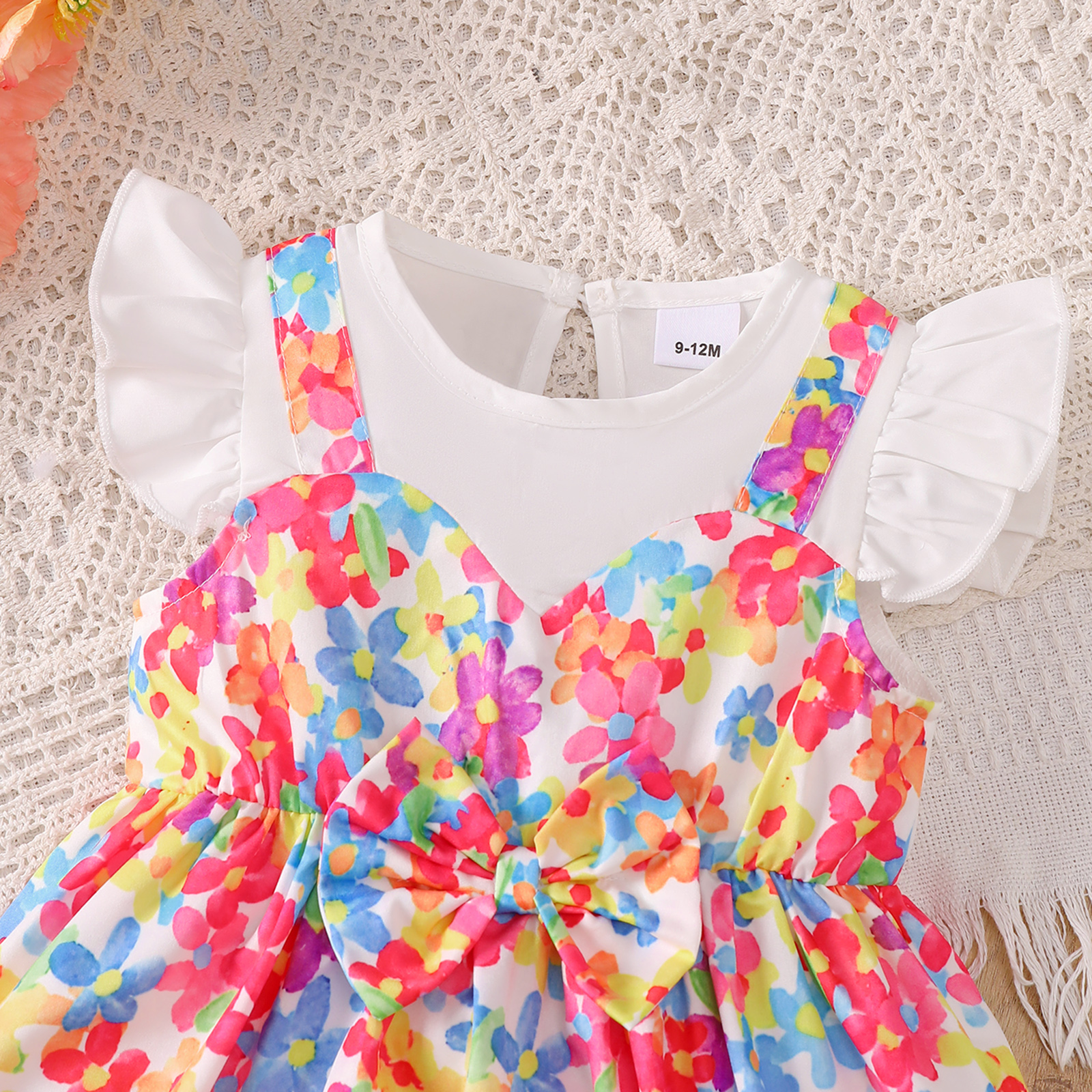 Catpapa girl | 0-3Y Baby Girls' Colorful Floral Print Flutter Sleeve Dress with Bow Headband, Soft & Lightweight, for Summer Daily Wear | baby girls clothes sets outfits | cute baby dresses