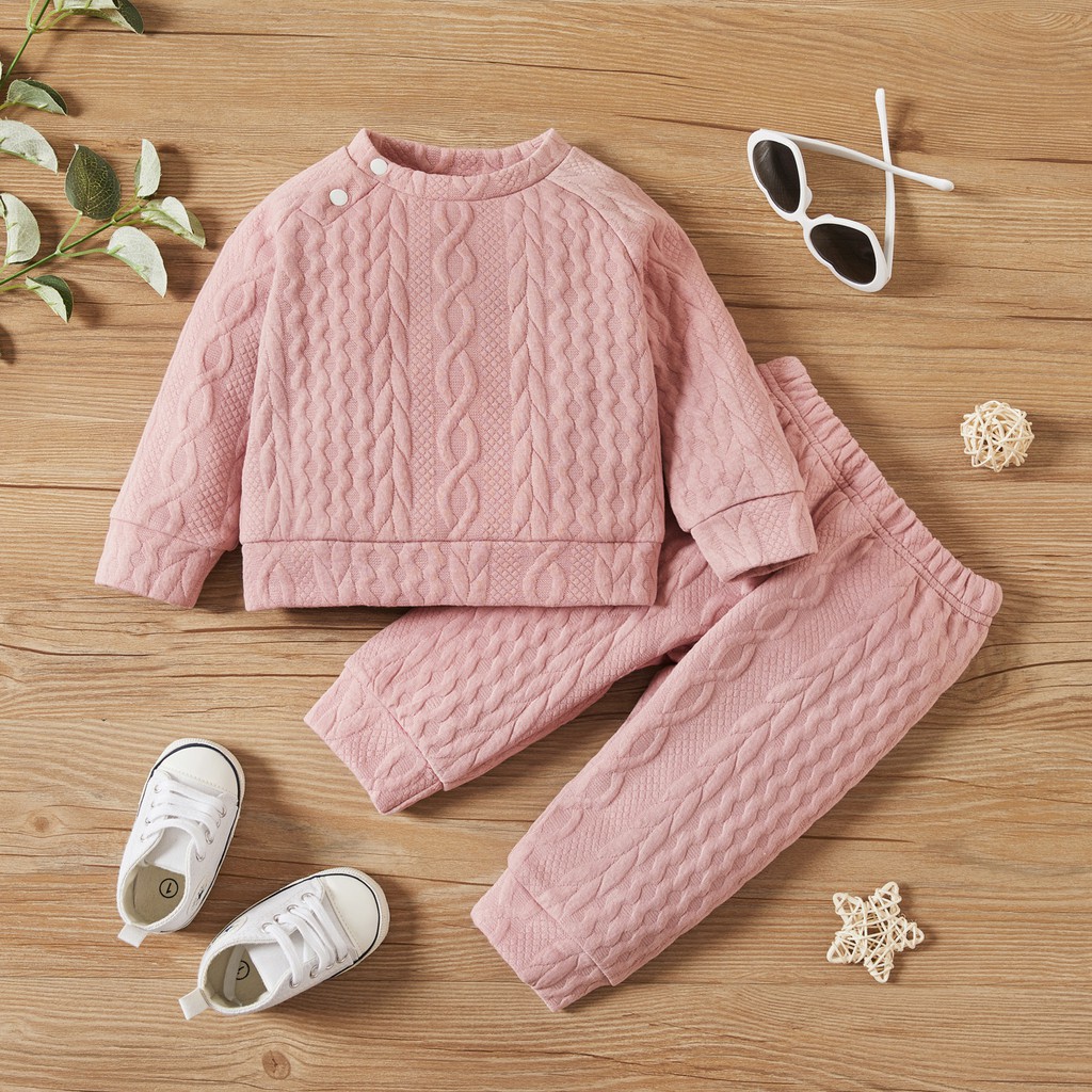 Catpapa girl | 【2PCS】 0-3Y Toddler Baby Set | Cable Knit Sweatshirt + Matching Pants | Soft Fall/Winter Wear |Baby girls clothes sets outfits