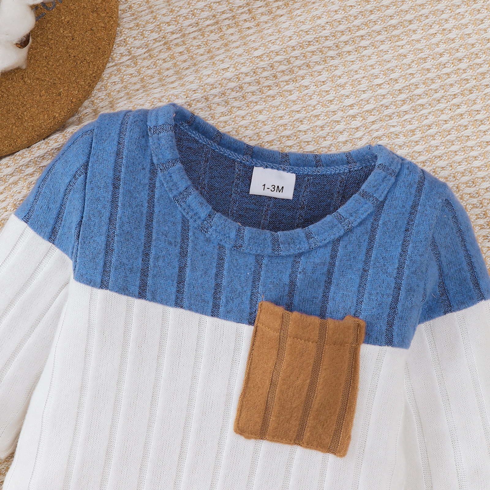 Catpapa boy |【3PCS】 0-18M Unisex Baby Outfit |  Ribbed Romper + Pants + Bear Patch Hat | Babies dress | Cute baby dresses | Soft Newborn Set