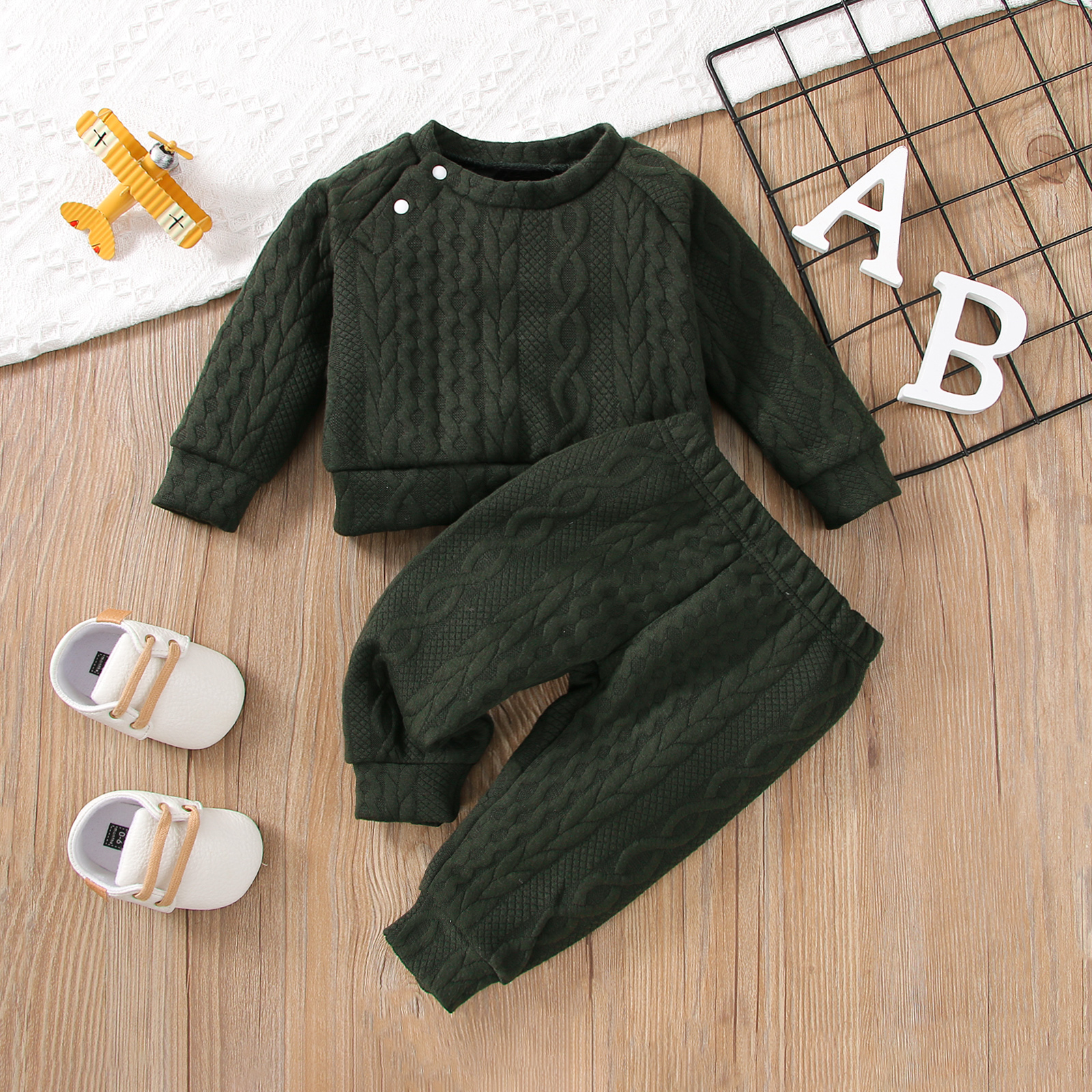 Catpapa girl | 【2PCS】 0-3Y Toddler Baby Set | Cable Knit Sweatshirt + Matching Pants | Soft Fall/Winter Wear |Baby girls clothes sets outfits