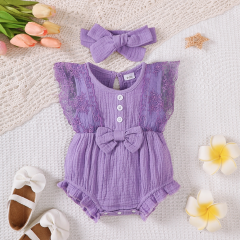 Catpapa girl |0-18 Months Newborn&Toddler Baby Girl Sleeveless Lace Hoodie Paired with The Same Butterfly Bow Headband, Breathable and Comfortable Princess Style Climbing Suit