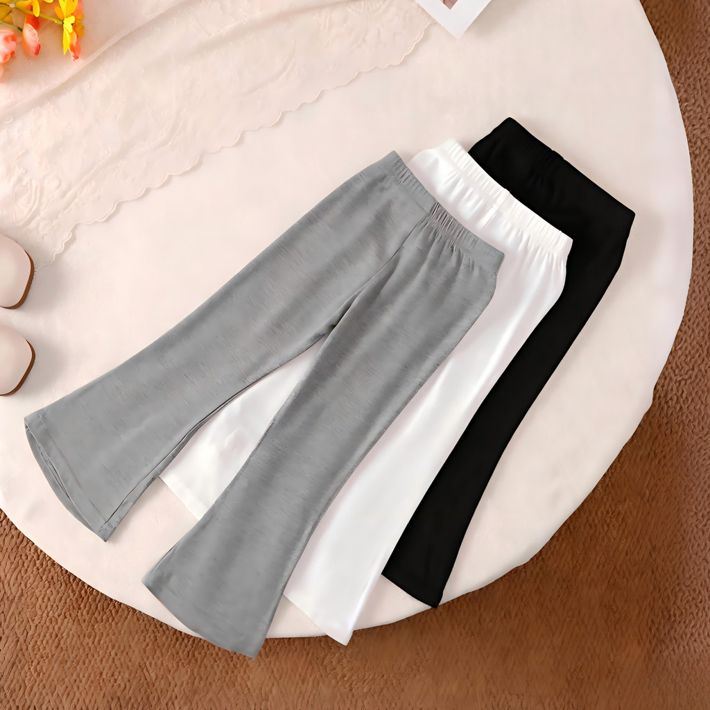 【Buy 3 Pants Get 1 Tee Free 】1-7Y Girls'  Graphic Irregular Hem T-Shirt +Multi-Color Embroidery Flare Leg Trousers Bundle,, Breathable & Stretchable, for Summer Playdates & Daily Activi