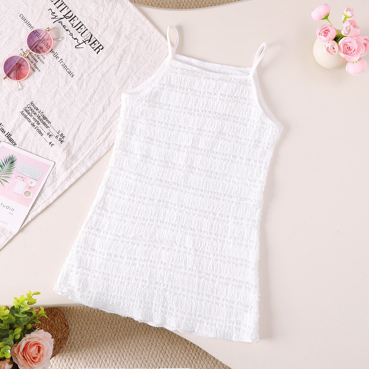 Catpapa girl |0-2Y Baby Girls' 2 Colors Lace Smocked Sling Dress, Ruffle Hem Thin Camisole Sundress, Soft & Breathable, for Daily Home Wear & Summer Casual Outings | Kids fancy dresses