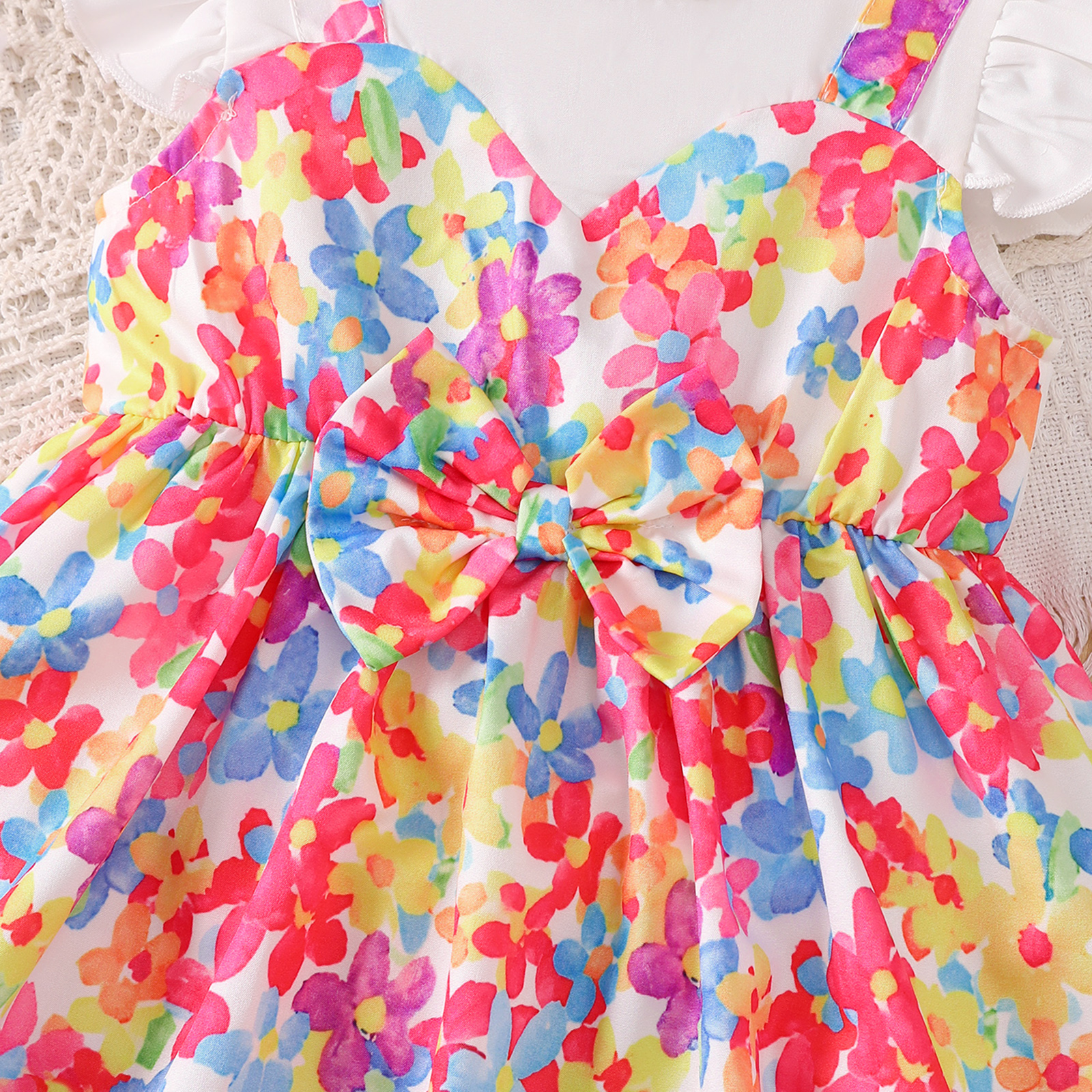 Catpapa girl | 0-3Y Baby Girls' Colorful Floral Print Flutter Sleeve Dress with Bow Headband, Soft & Lightweight, for Summer Daily Wear | baby girls clothes sets outfits | cute baby dresses
