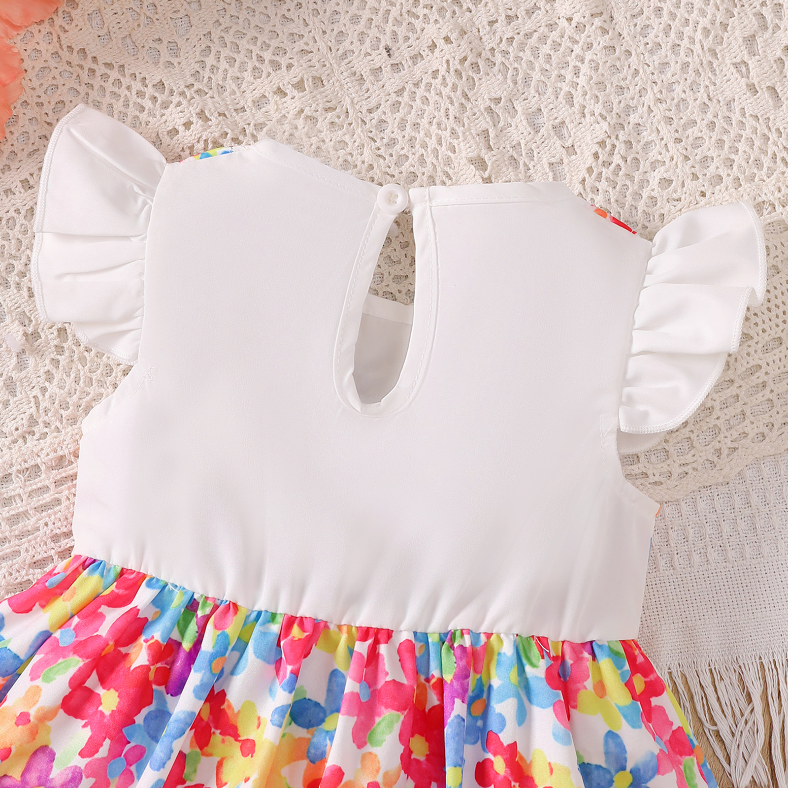 Catpapa girl | 0-3Y Baby Girls' Colorful Floral Print Flutter Sleeve Dress with Bow Headband, Soft & Lightweight, for Summer Daily Wear | baby girls clothes sets outfits | cute baby dresses
